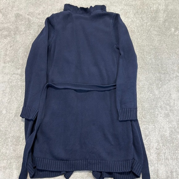 Talbots Blue Ruffle Cardigan Womens Medium Tie Waist Lined Pockets Cotton Blend - Picture 12 of 12